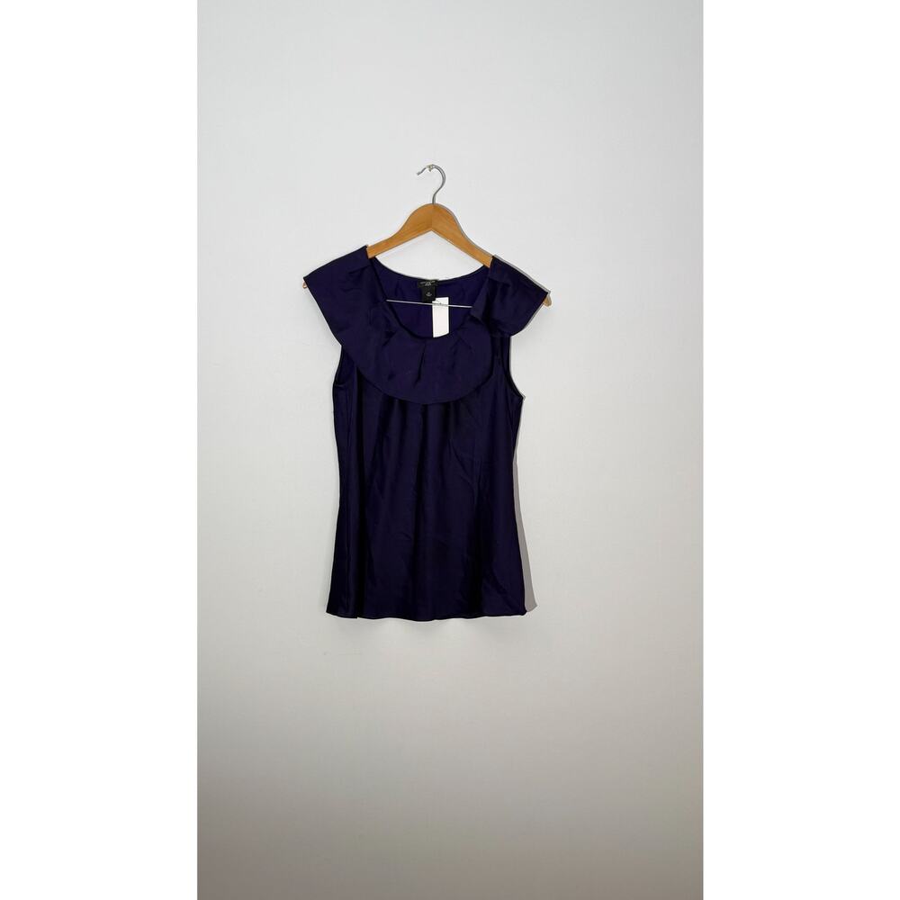 Ann Taylor Deep Purple Ruffled Portrait Neckline Sleeveless‎ Blouse, Size 10P - Picture 4 of 8
